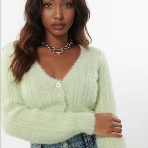Pistachio fuzzy cropped cardigan/sweater